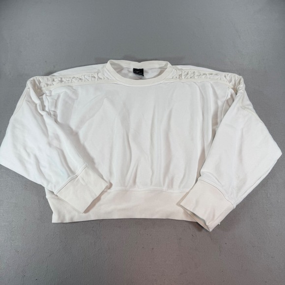 Nike Tops - Nike Dri-FIT Cropped Sweatshirt Cream Lattice Shoulder Pullover Womens M